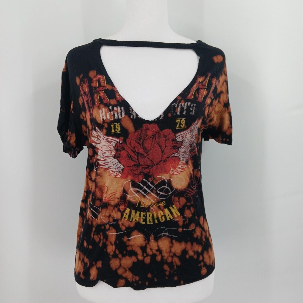 womens better be size large bleach burnout biker tee shirt american rose wings
